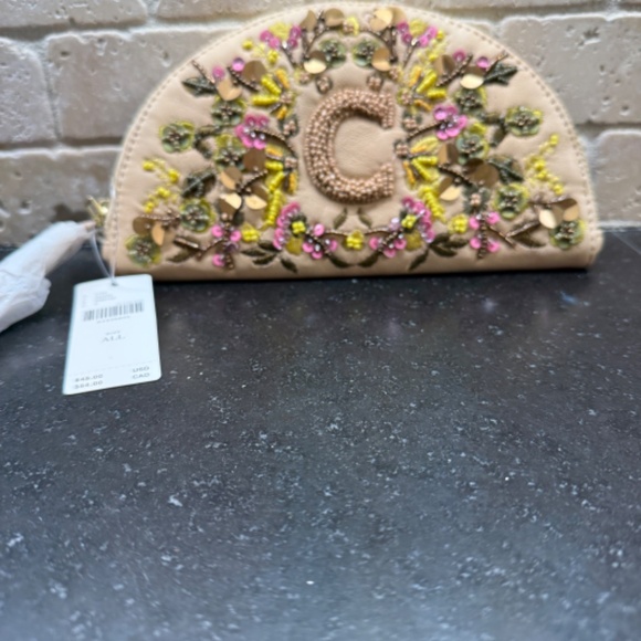 NWT Anthropologie Leather Beaded Monogram Clutch Letter C - Picture 5 of 7